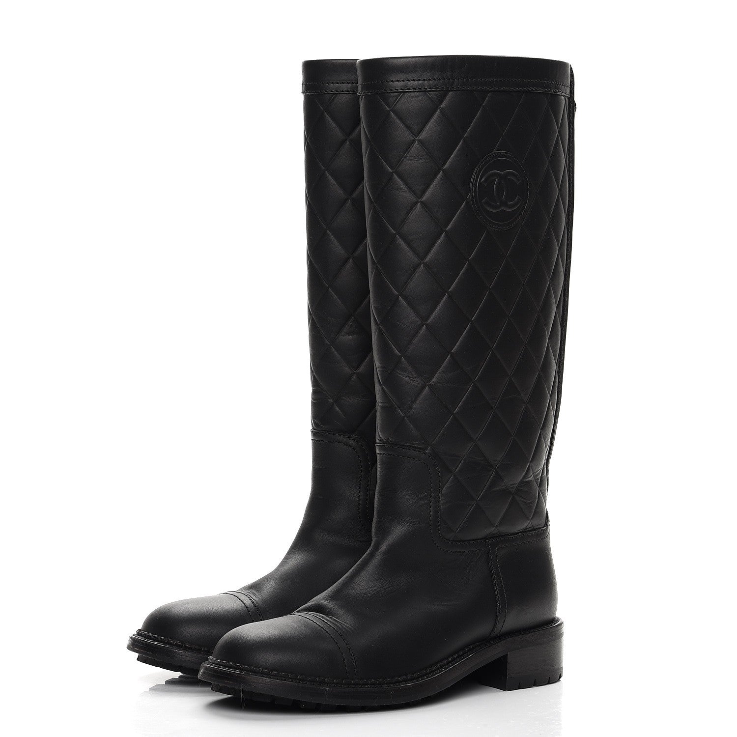 Chanel Calfskin Quilted Riding Boots 35.5 Black 2 of 9
