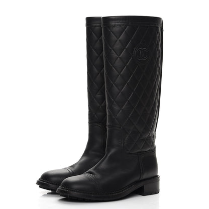 Chanel Calfskin Quilted Riding Boots 35.5 Black 2 of 9
