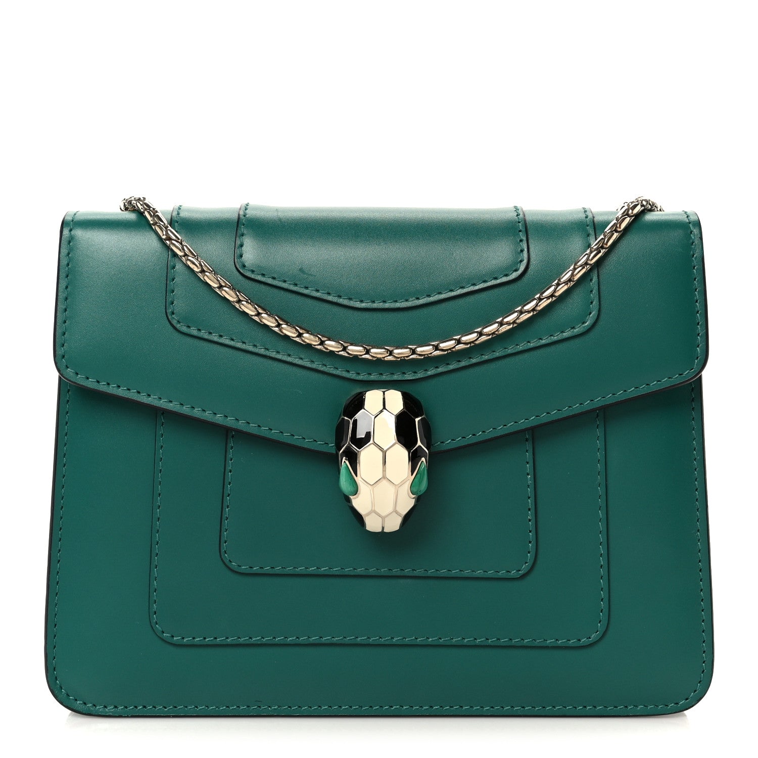 Bulgari Calfskin Small Serpenti Forever Snake Strap Crossbody Bag Emerald Green 1 of 12