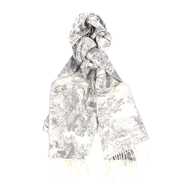 Christian Dior Cashmere Wool Toile De Jouy Sauvage Fringed Scarf