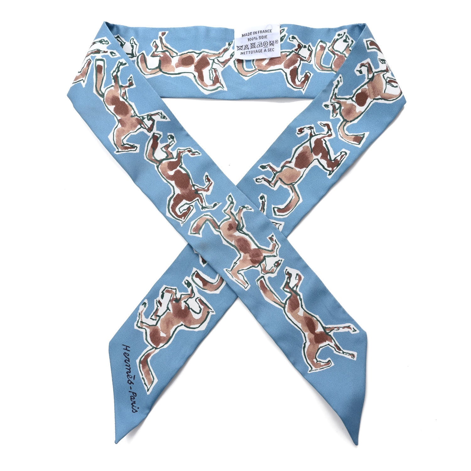 Hermes Silk Chevaux En Liberte Twilly Bleu Glacier Beige 1 of 4