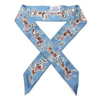 Hermes Silk Chevaux En Liberte Twilly Bleu Glacier Beige 1 of 4