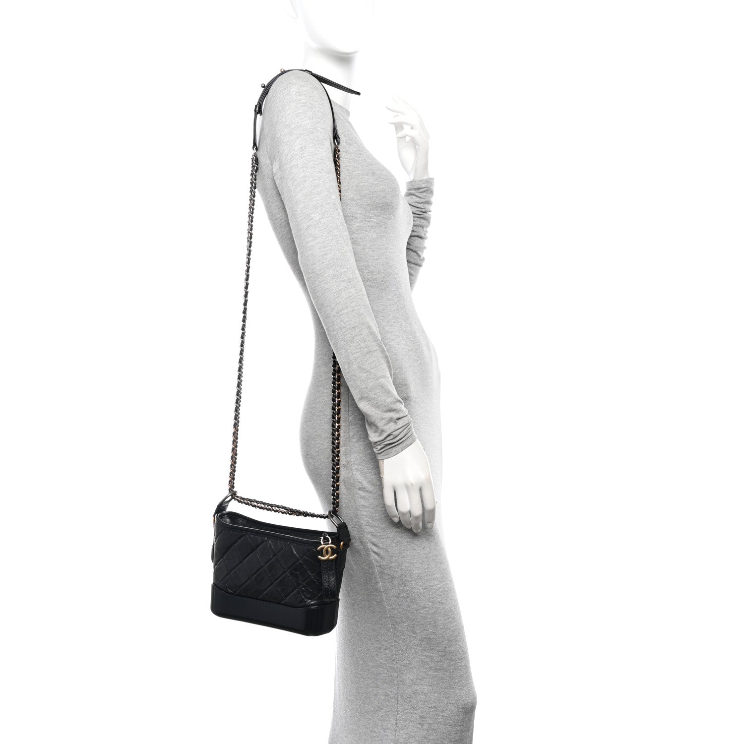 Chanel Aged Calfskin Quilted Small Gabrielle Hobo Black 2 of 10