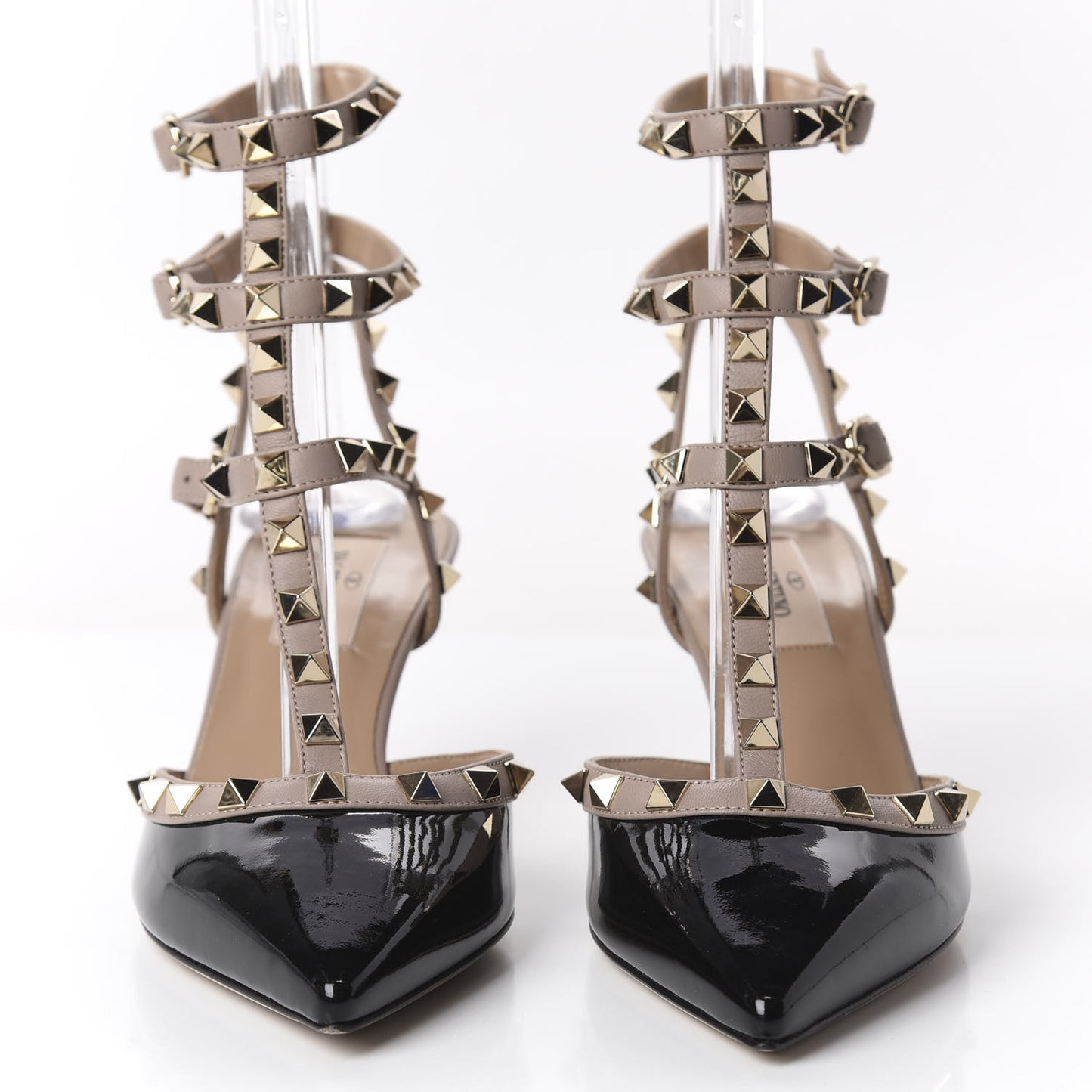 Patent Nappa Rockstud Ankle Strap 65mm Pumps 37.5 Black Poudre