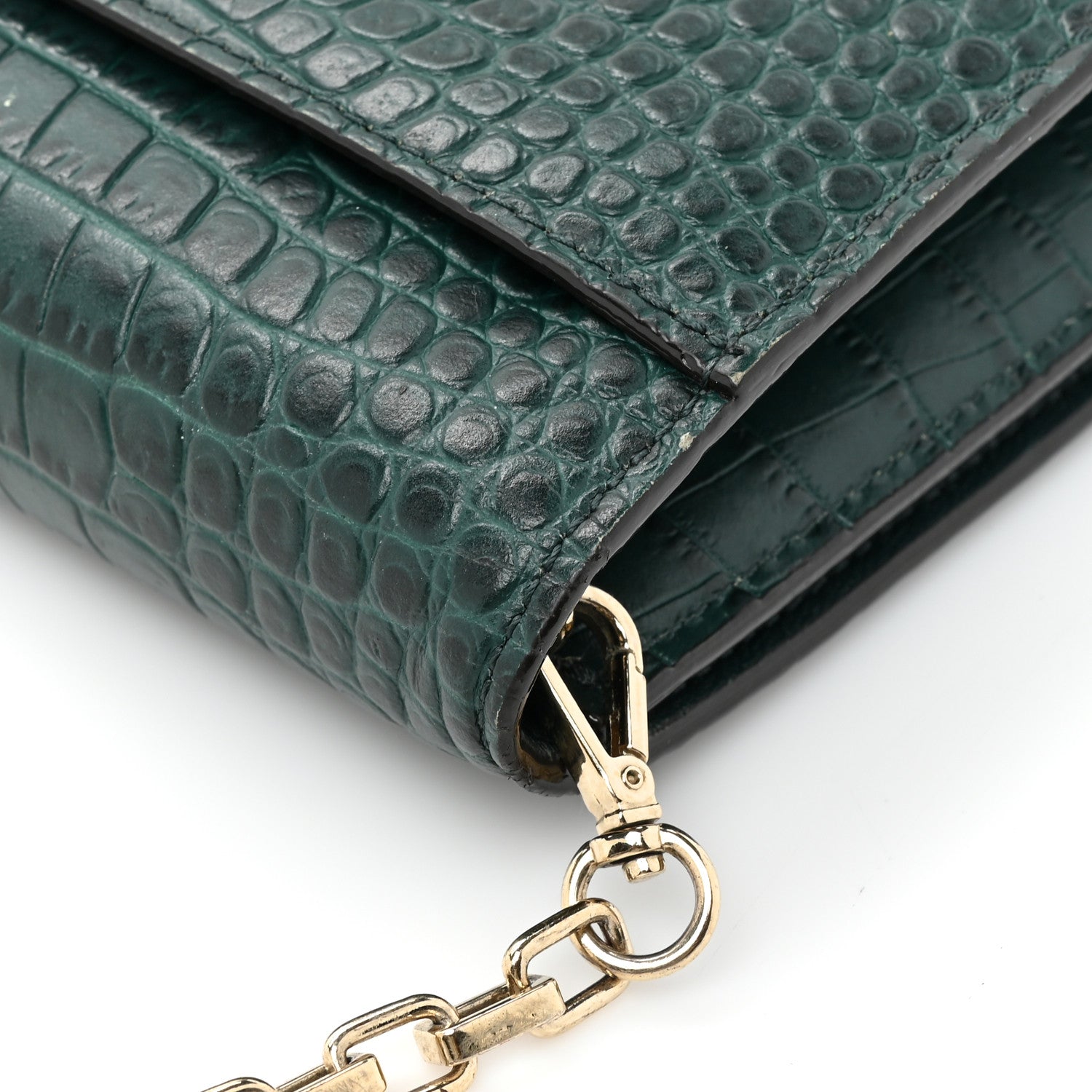 Jimmy Choo Calfskin Crocodile Embossed Varenne Chain Clutch Dark Green 19 of 19