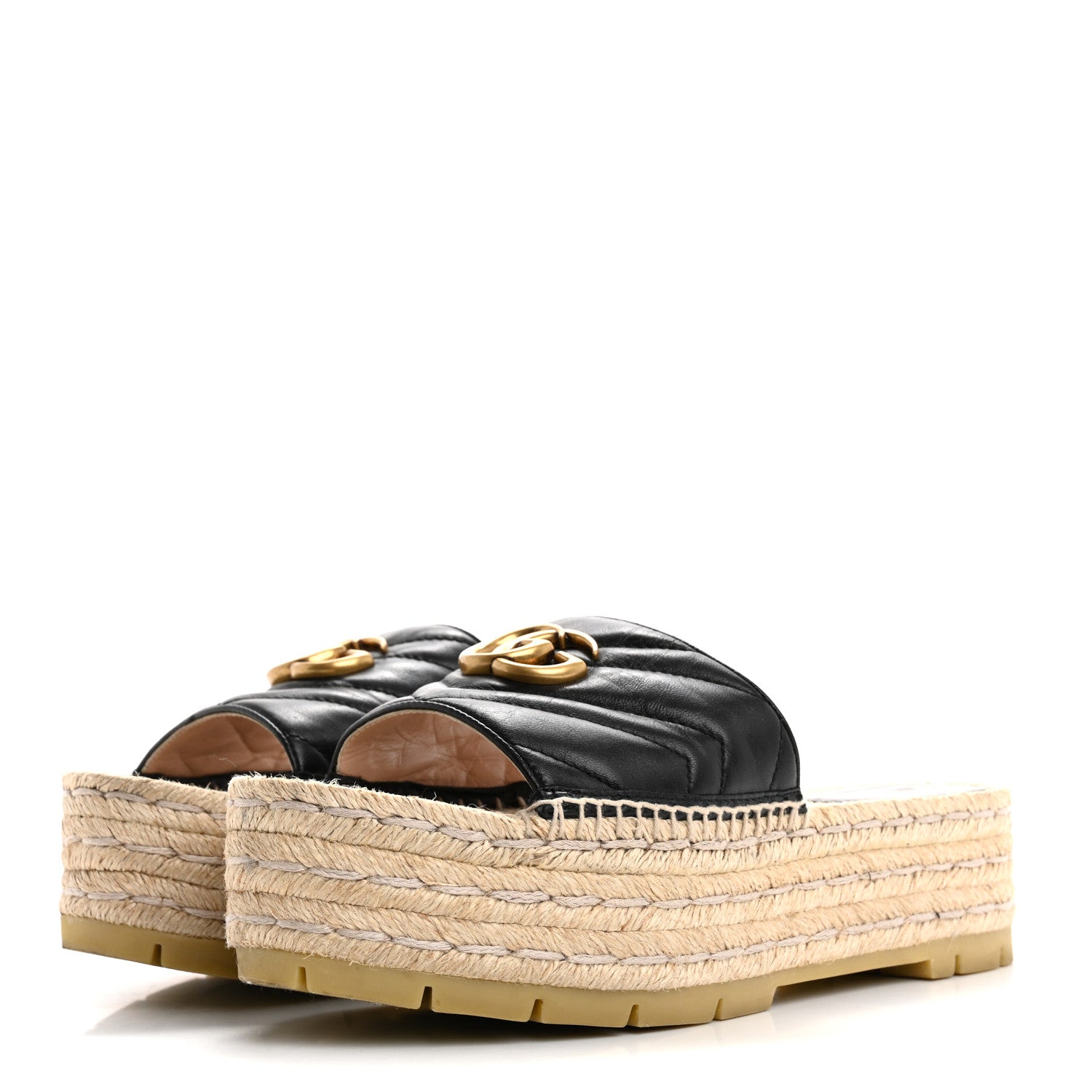 Gucci Nappa Matelasse GG Marmont Platform Espadrille Slide Sandals 39 Black 4 of 9