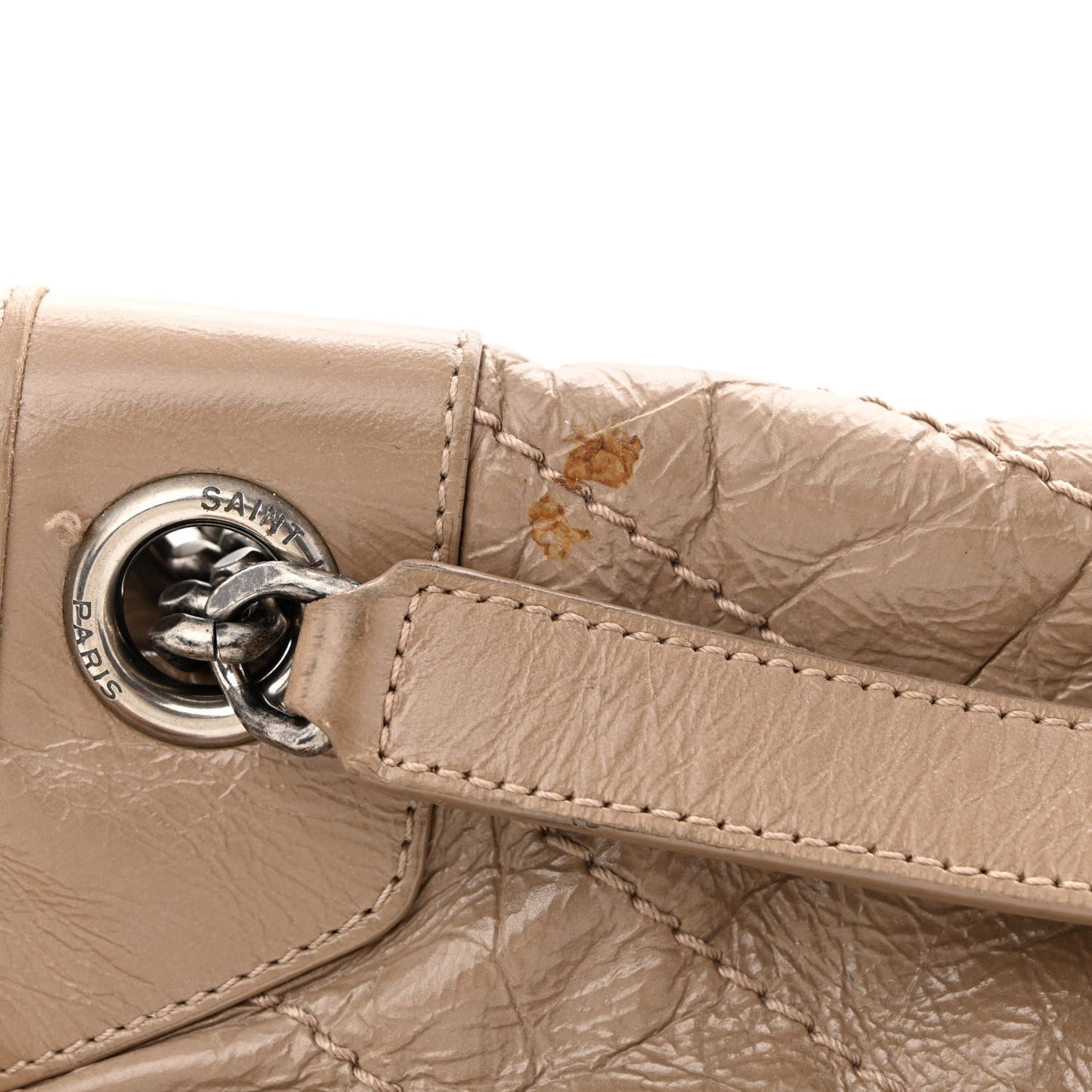 Crinkled Calfskin Matelasse Monogram Large Niki Chain Satchel Light Taupe