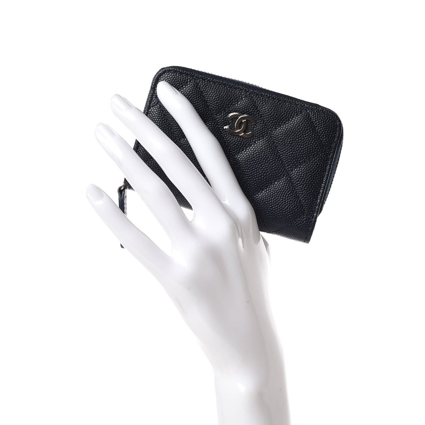 Caviar Quilted Zip Coin Purse Navy
