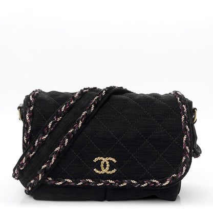 Chanel Wool Velvet Quilted Parisian Stroll Messenger Navy 1 of 10