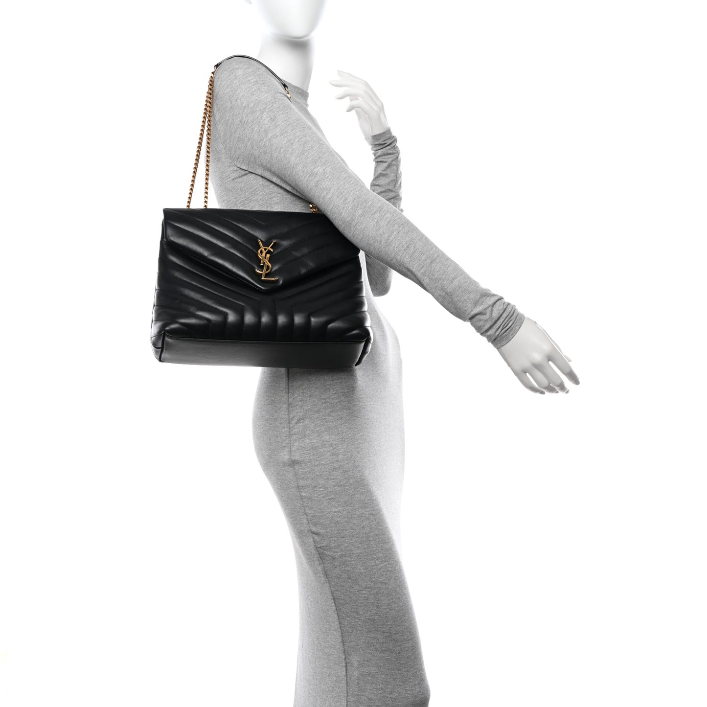 Calfskin Y Quilted Monogram Medium Loulou Chain Satchel Black
