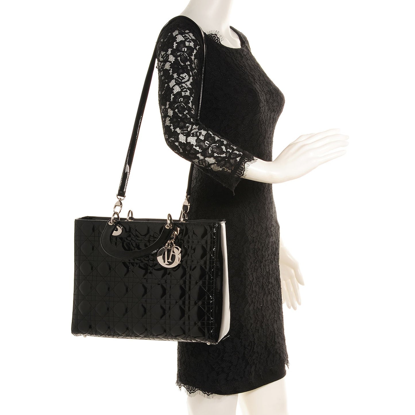 Patent Cannage Large Lady Dior Black