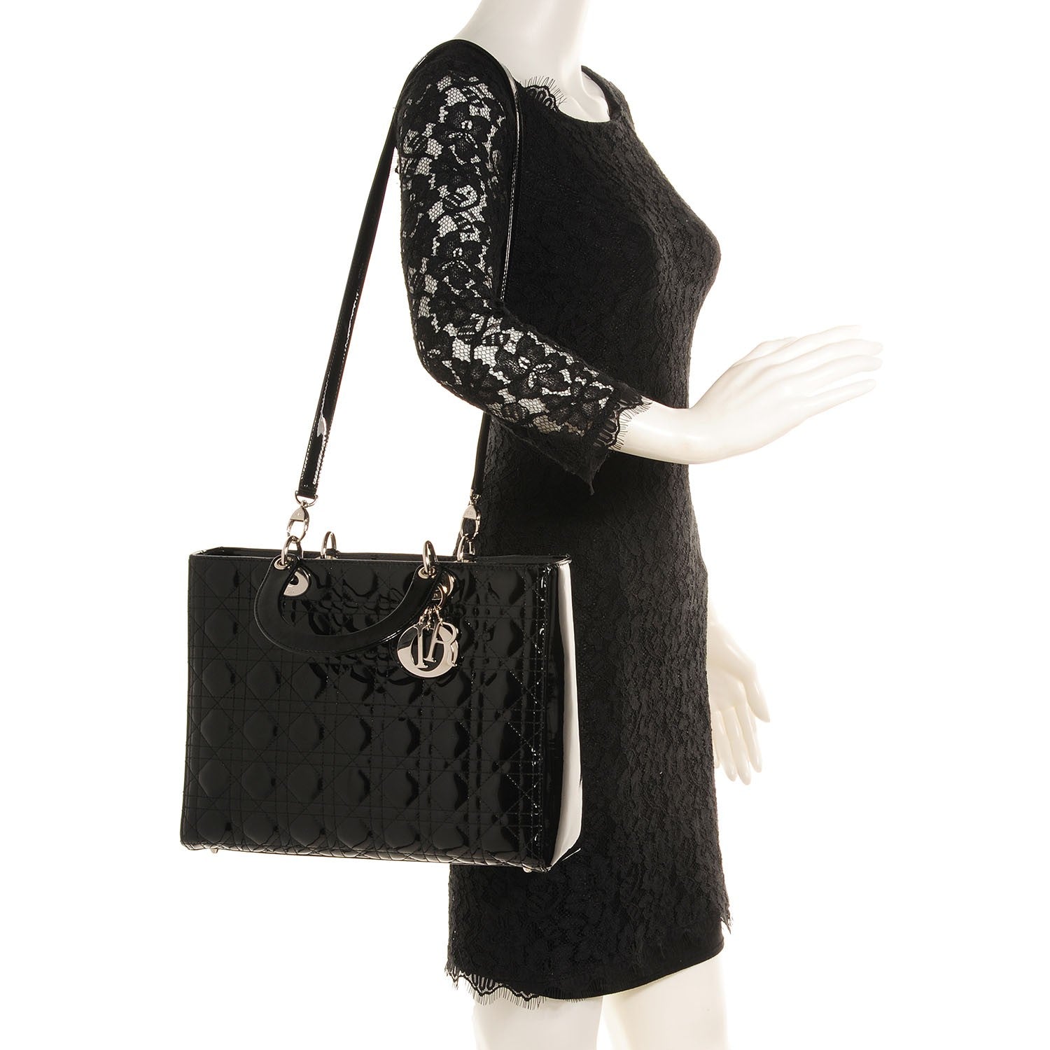Christian Dior Patent Cannage Large Lady Dior Black 2 of 7