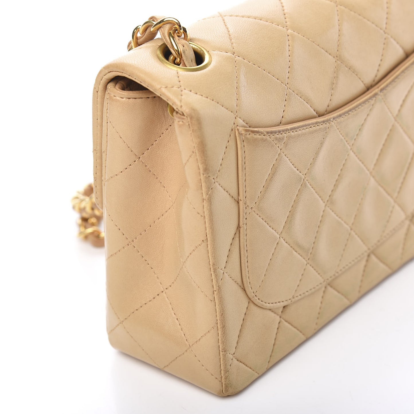 Lambskin Quilted Mini Square Flap Beige