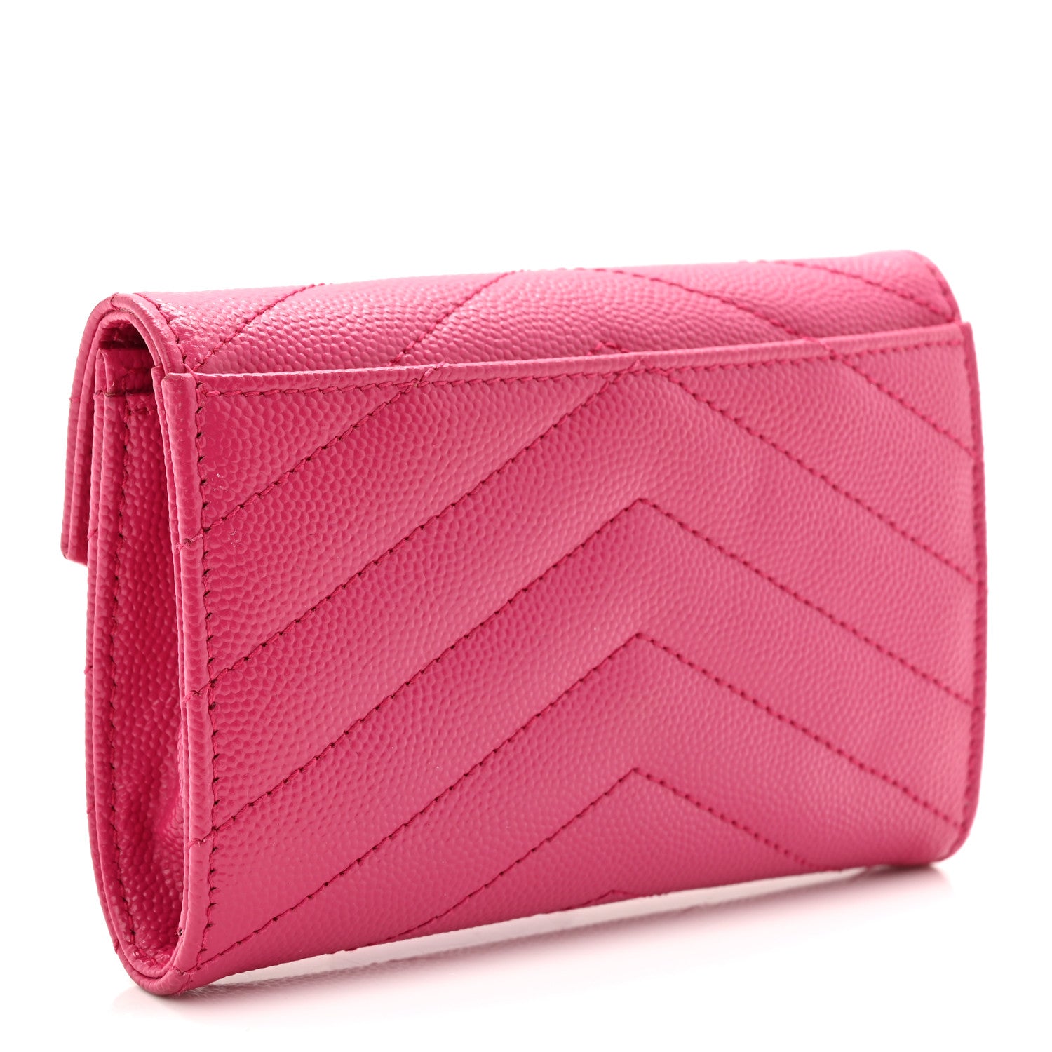 Saint Laurent Grain De Poudre Matelasse Chevron Small Monogram Envelope Wallet Fuxia Couture 4 of 9