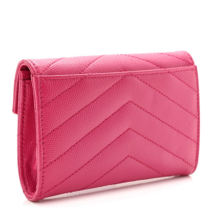 Saint Laurent Grain De Poudre Matelasse Chevron Small Monogram Envelope Wallet Fuxia Couture 4 of 9