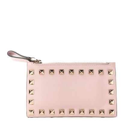 Valentino Garavani Calfskin Rockstud Coin Case Card Holder Water Rose 1 of 7