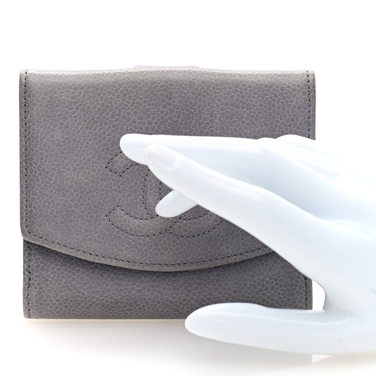 Caviar Timeless CC Compact French Wallet Grey