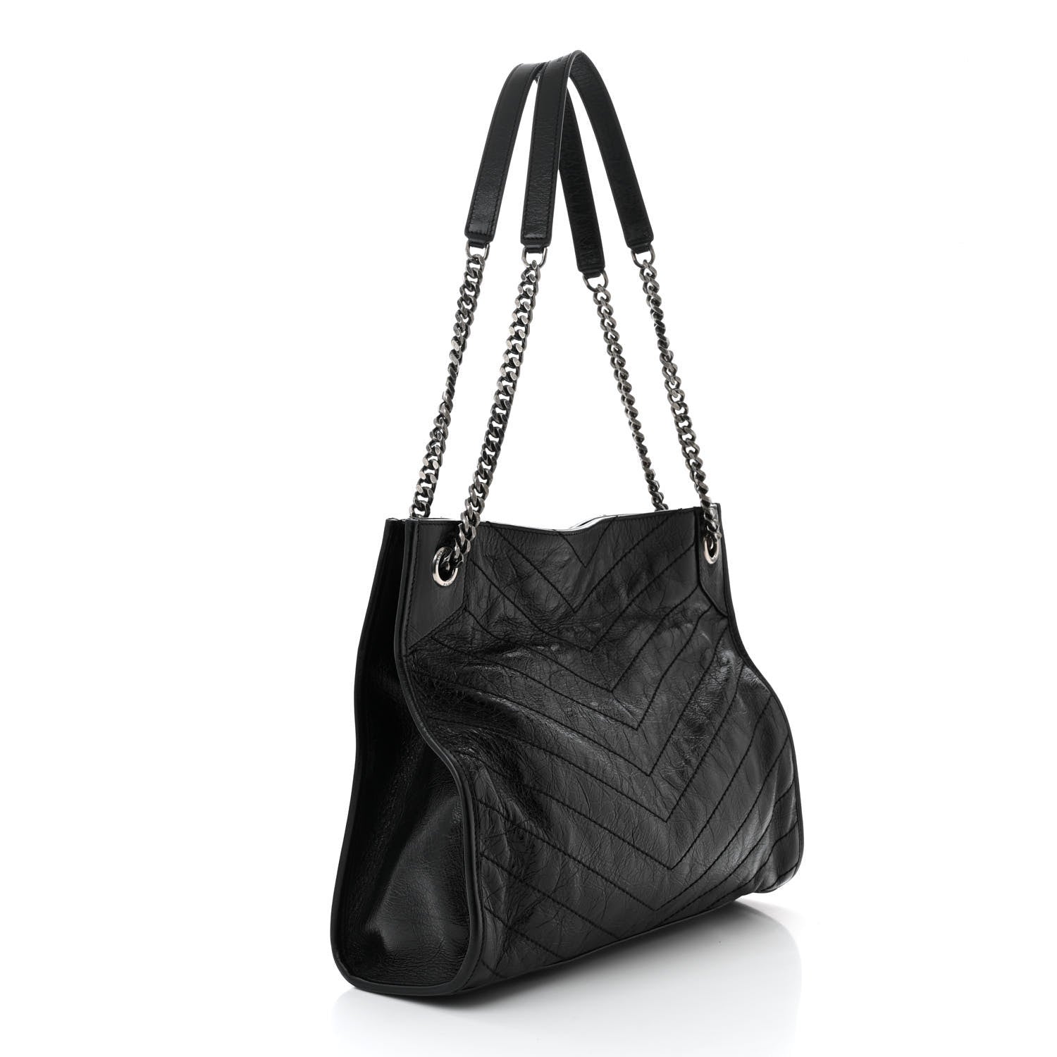 Saint Laurent Crinkled Calfskin Matelasse Monogram Medium Niki Shopper Tote Black 3 of 10