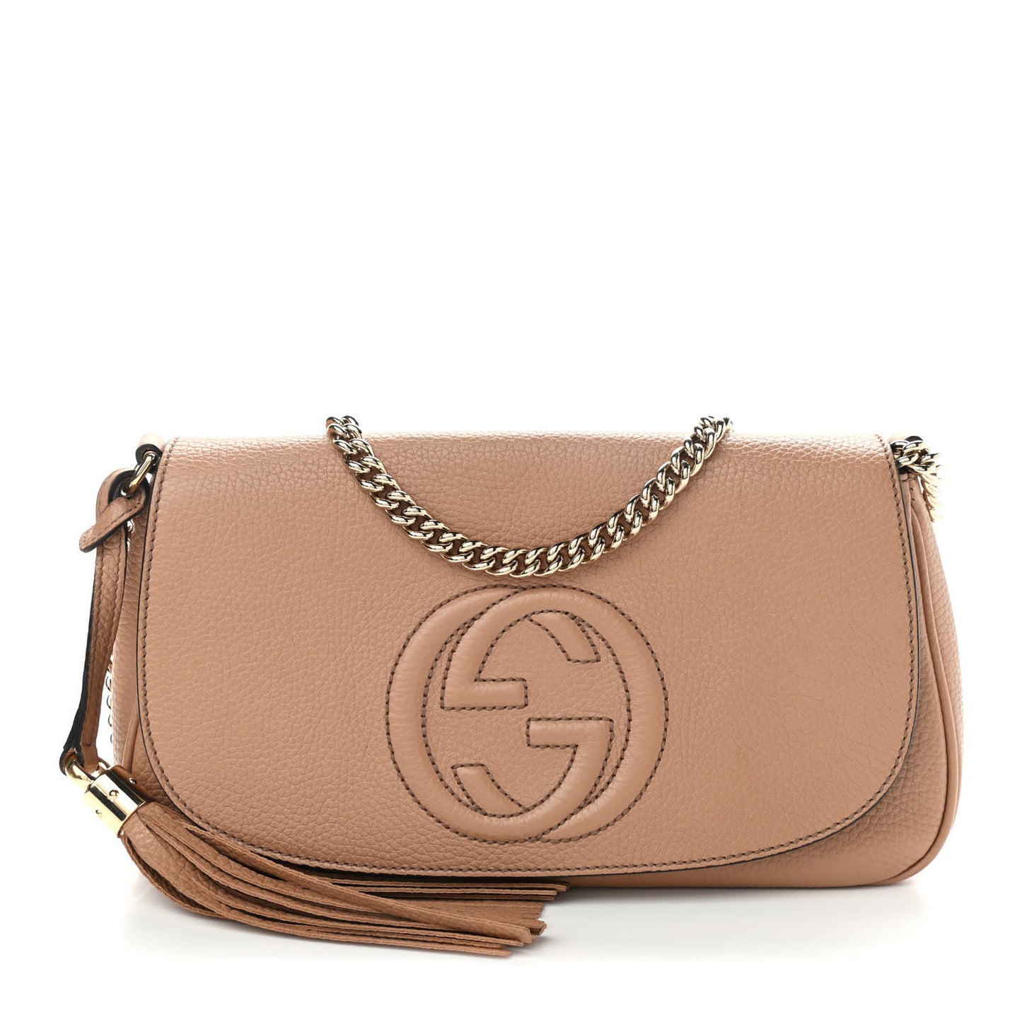 Pebbled Calfskin Medium Soho Flap Crossbody Camelia