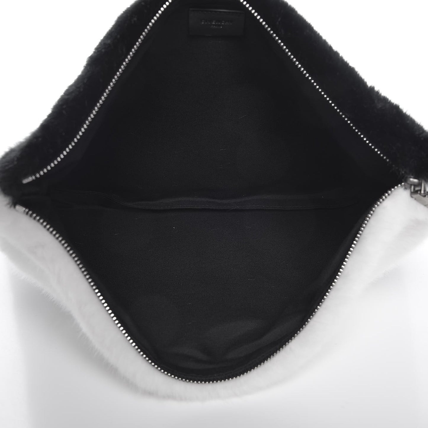 Faux Fur Two Tone Large GV3 Pouch Wristlet Black White