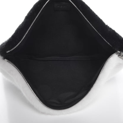 Givenchy Faux Fur Two Tone Large GV3 Pouch Wristlet Black White 5 of 8