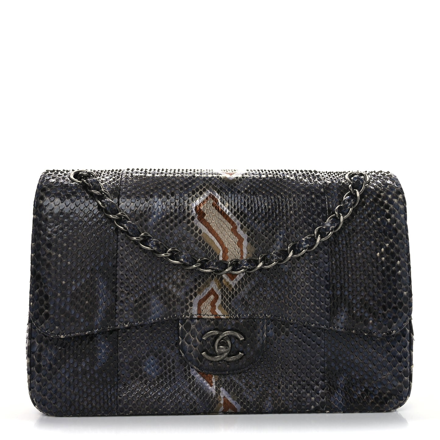 Metallic Snakeskin Jumbo Double Flap Blue