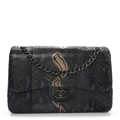 Chanel Metallic Snakeskin Jumbo Double Flap Blue 8 of 10