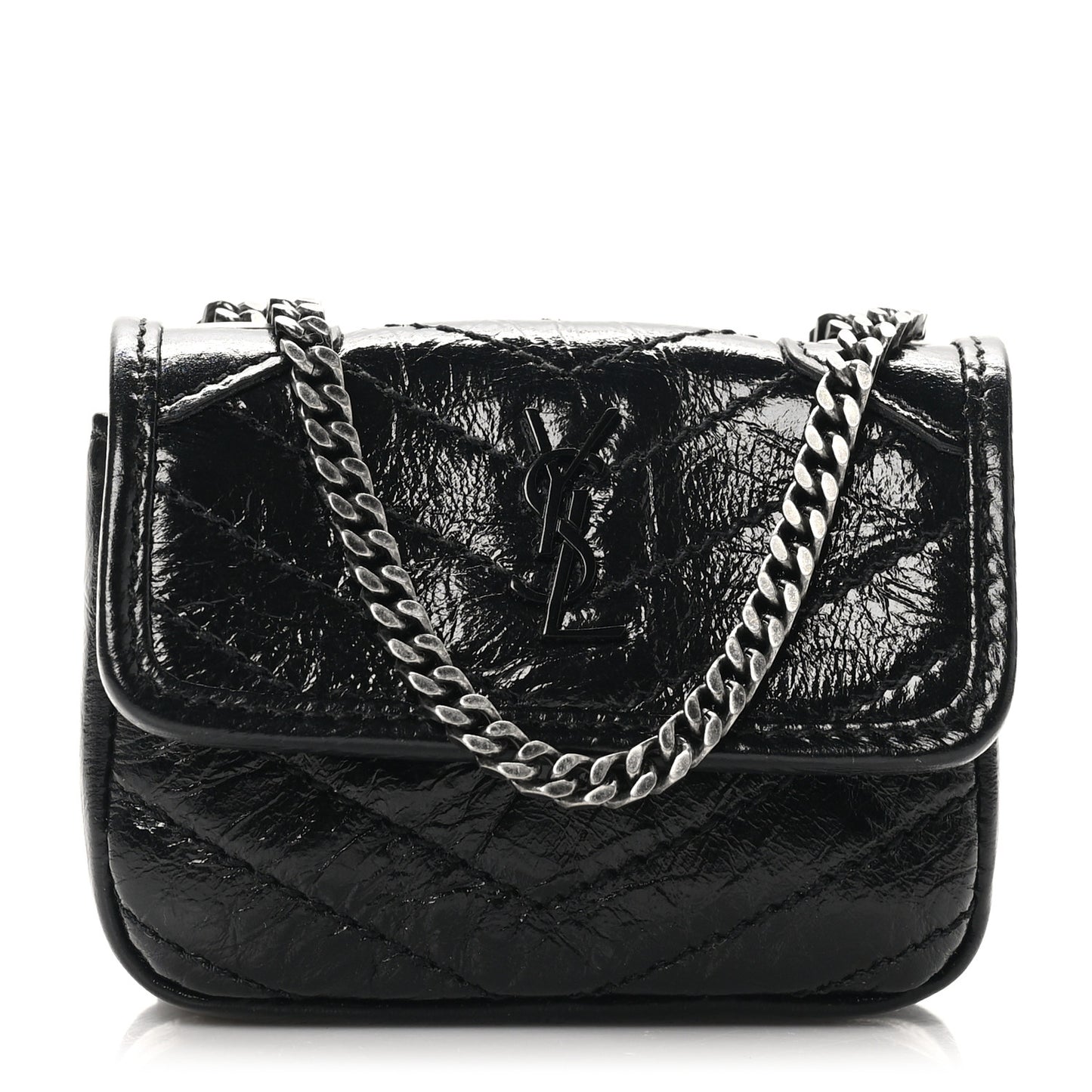 Crinkled Calfskin Matelasse Monogram Niki Airpods Holder Micro Bag Black