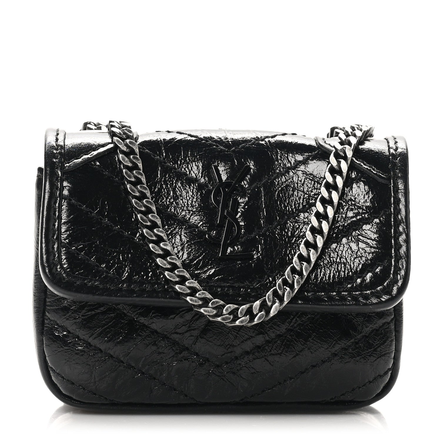 Saint Laurent Crinkled Calfskin Matelasse Monogram Niki Airpods Holder Micro Bag Black 1 of 10