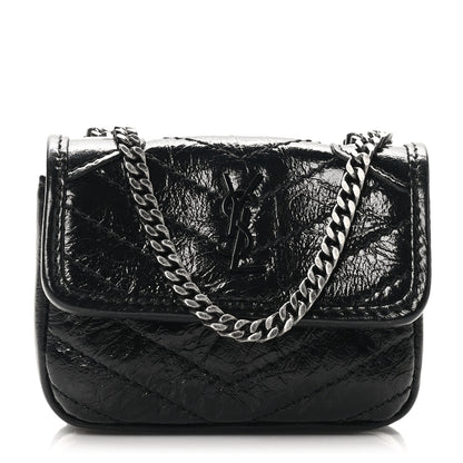 Saint Laurent Crinkled Calfskin Matelasse Monogram Niki Airpods Holder Micro Bag Black 1 of 10