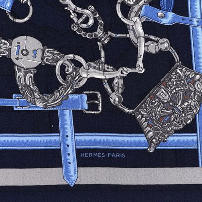 Hermes Cashmere Silk Flamboyant Web Scarf 100 Marine Anthracite 2 of 4
