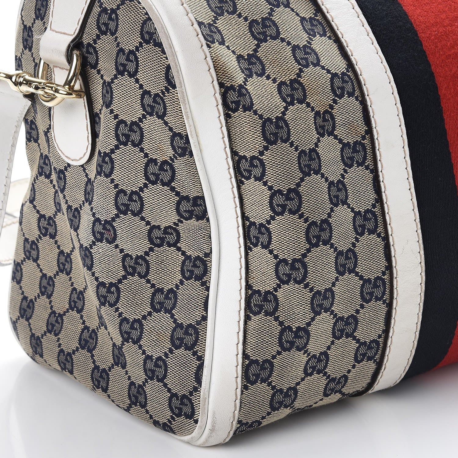 Gucci Monogram Selleria Calfskin Vintage Web Medium Boston Beige Blue Mystic White 21 of 32