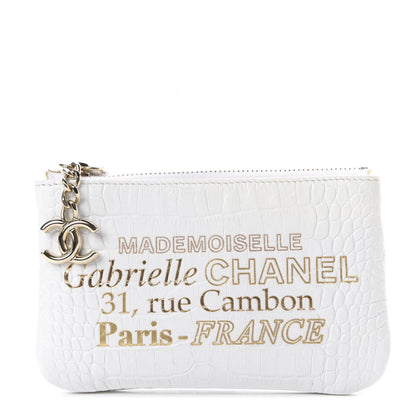 Chanel Calfskin Crocodile Embossed Cocodile Cosmetic Case White Gold 1 of 9