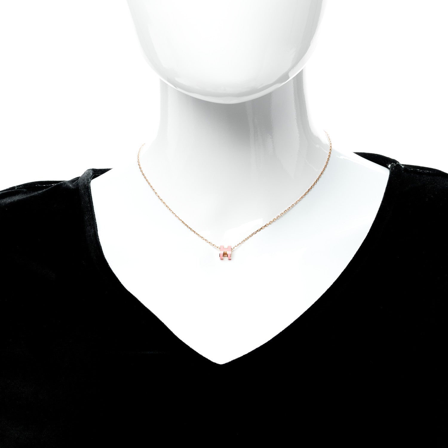 Hermes Lacquered Gold Mini Pop H Pendant Necklace Rose Dragee 2 of 6