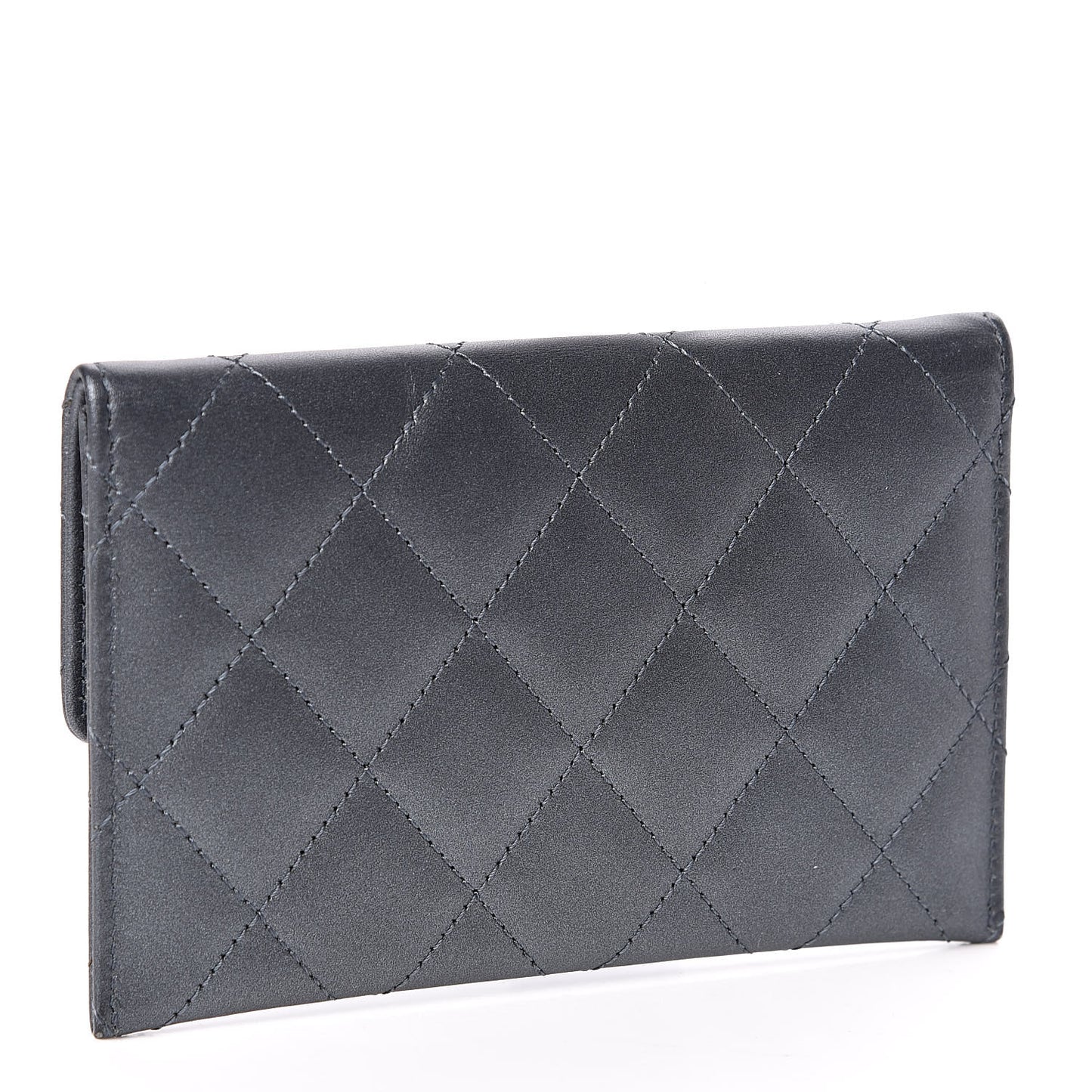 Metallic Lambskin Quilted Card Holder Dark Grey