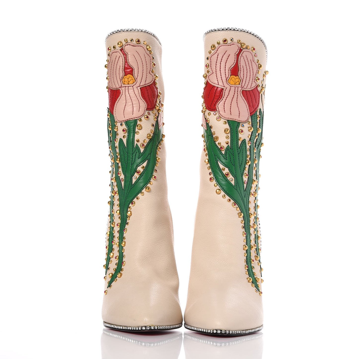 Calfskin Floral Crystal Embroidered Fosca Boots 36 Mystic White