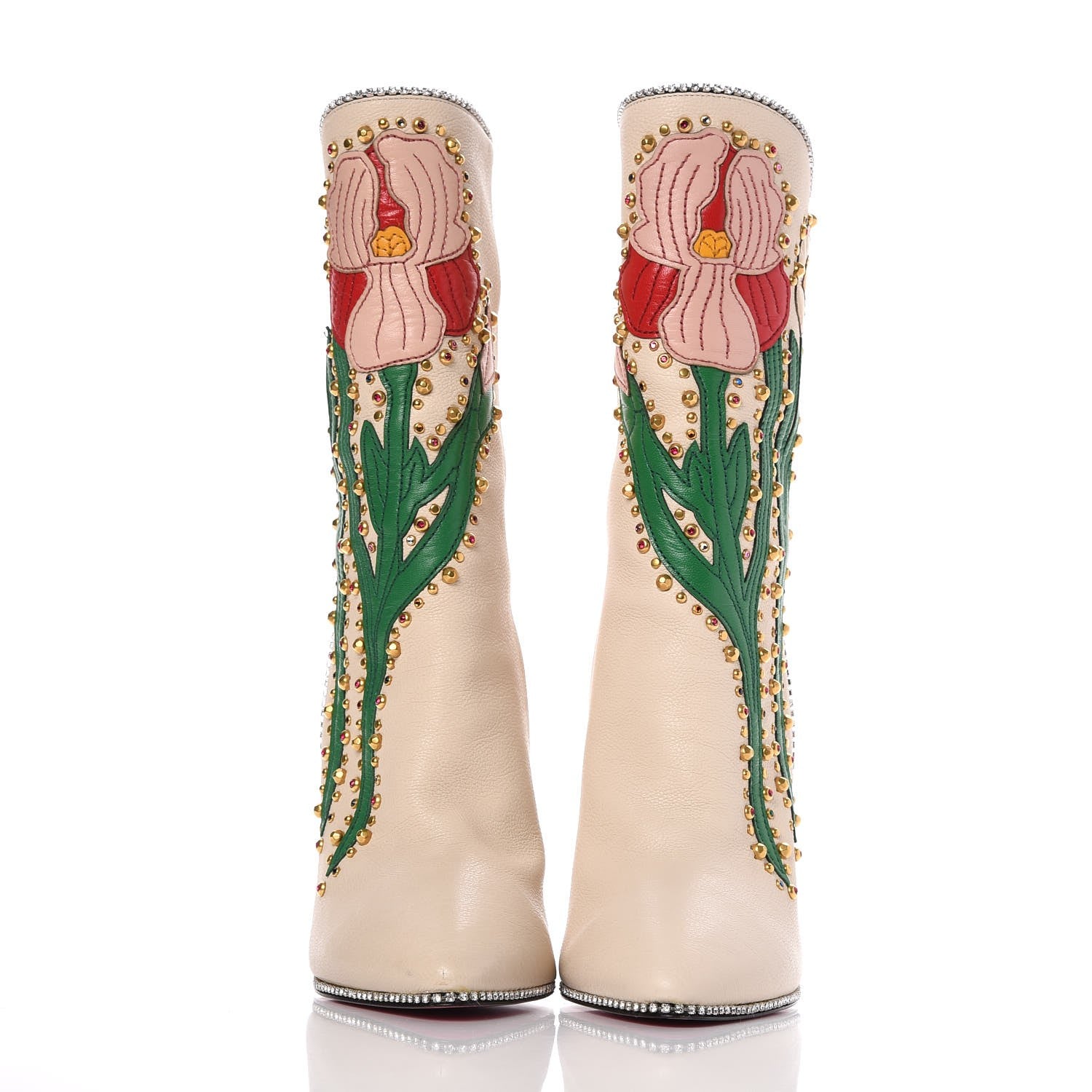Gucci Calfskin Floral Crystal Embroidered Fosca Boots 36 Mystic White 2 of 14