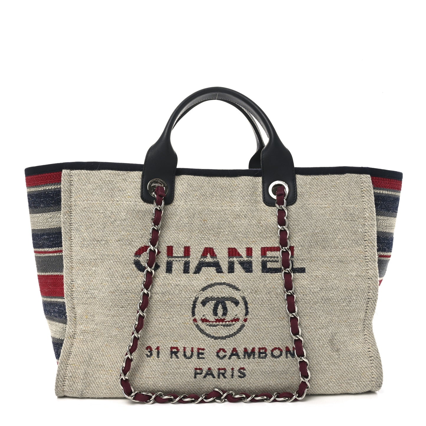Striped Canvas Medium Deauville Tote Beige