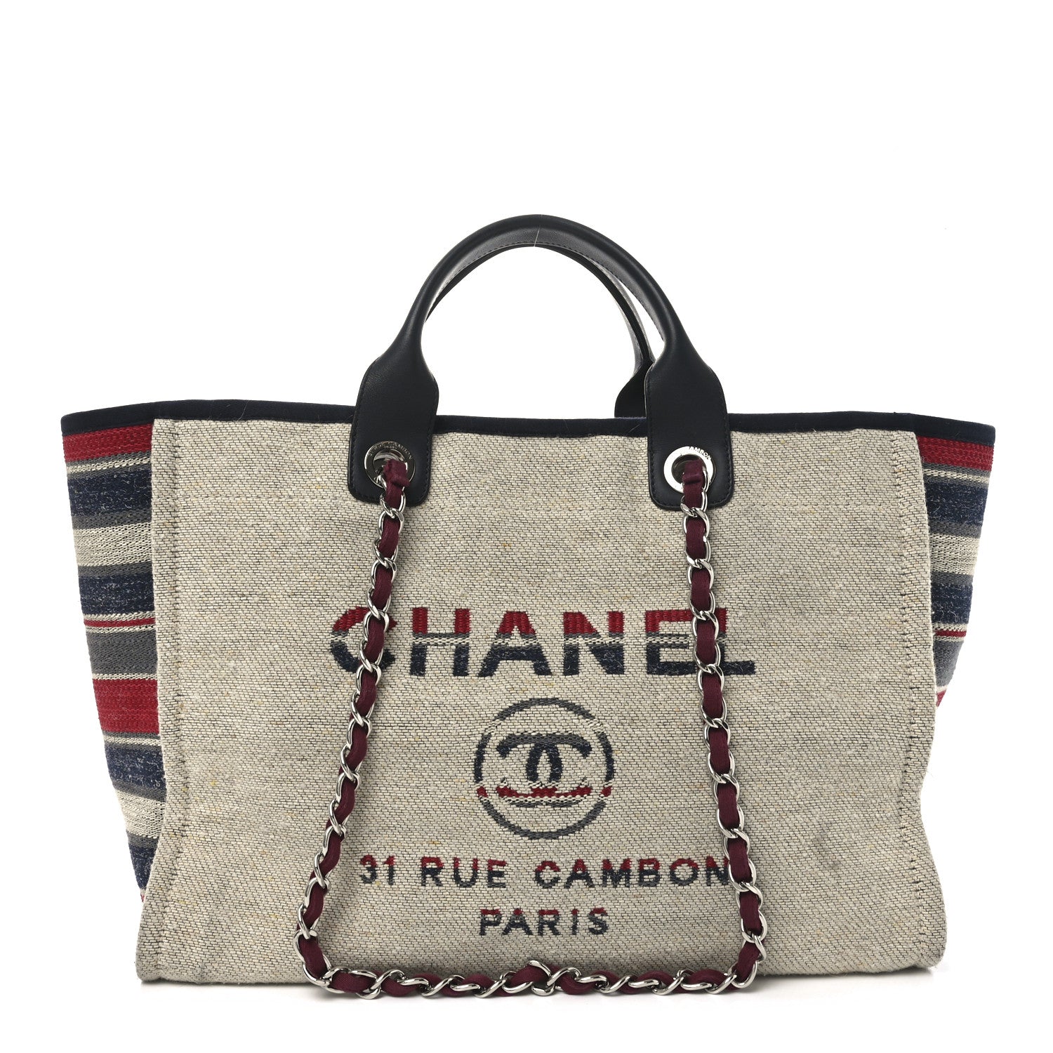 Chanel Striped Canvas Medium Deauville Tote Beige 1 of 9