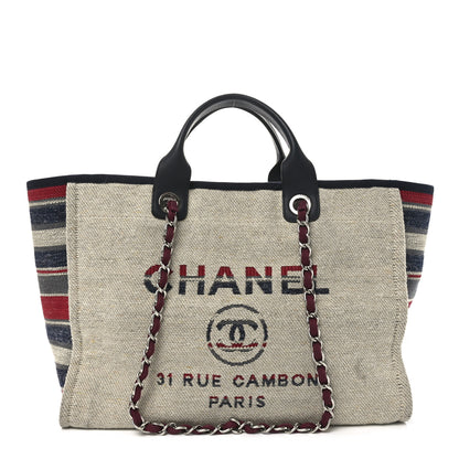 Chanel Striped Canvas Medium Deauville Tote Beige 1 of 9