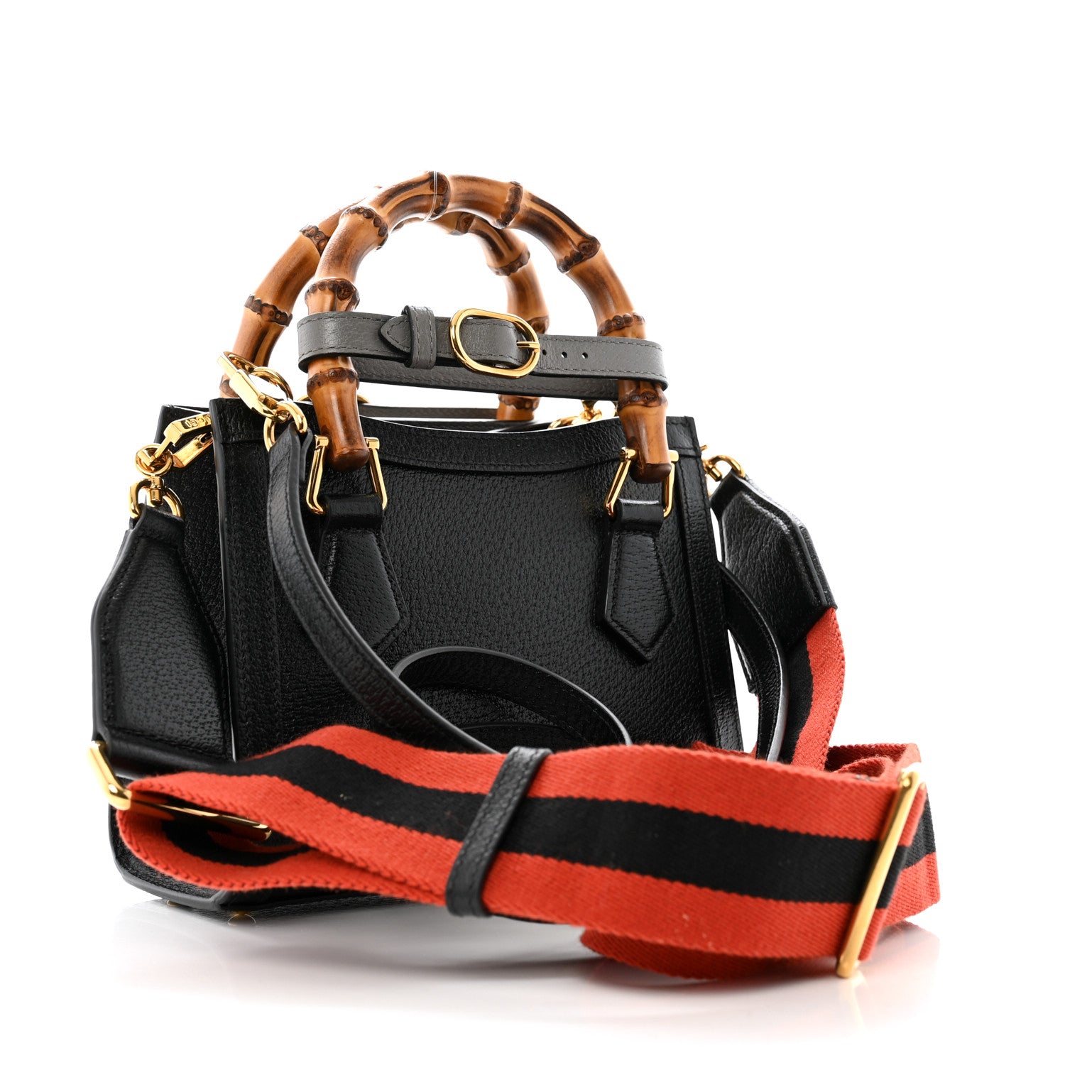 Gucci Textured Dollar Calfskin Web Mini Diana Tote Bag Black 3 of 11