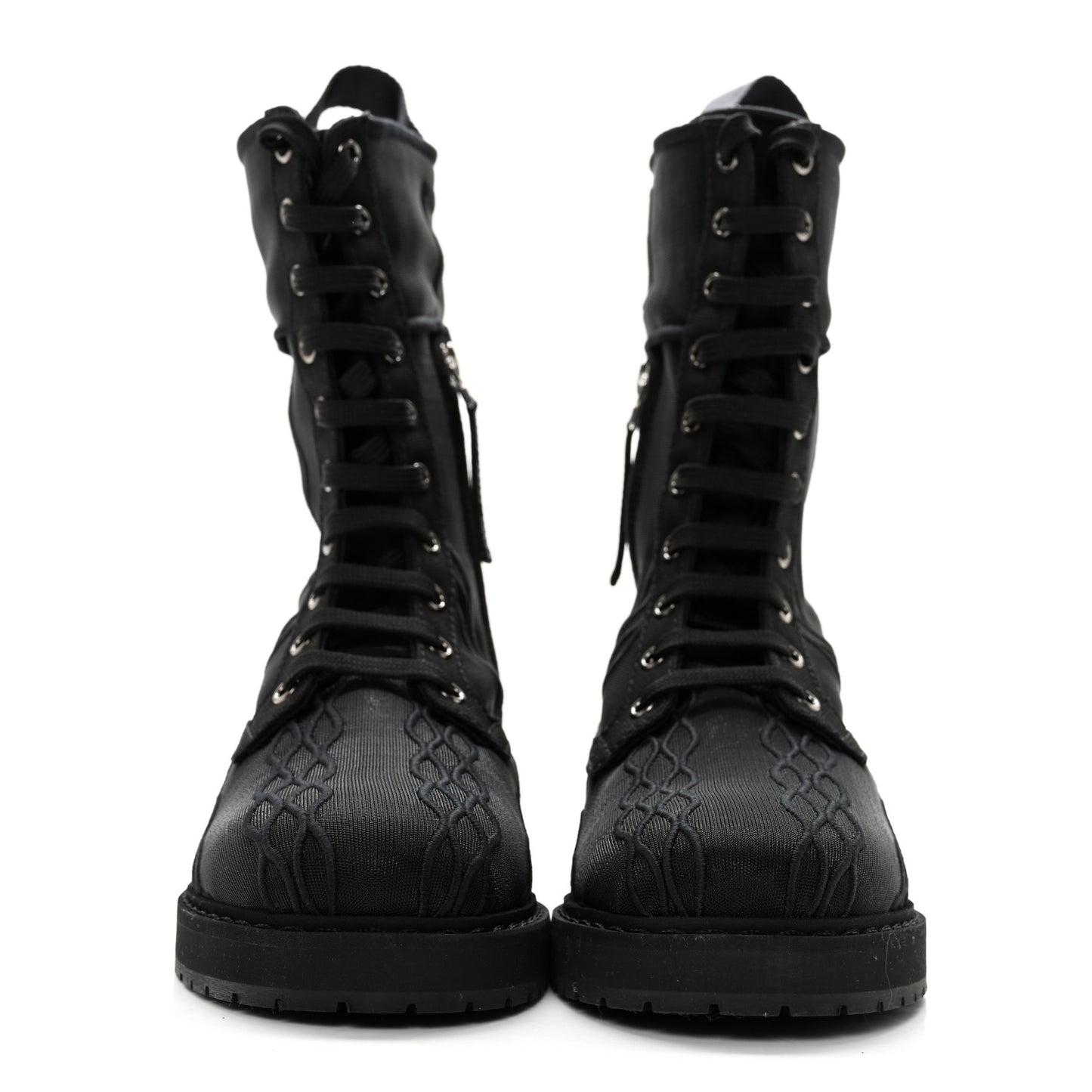 Mesh Canvas Embroidered Womens Lace Up Boots 36.5 Black