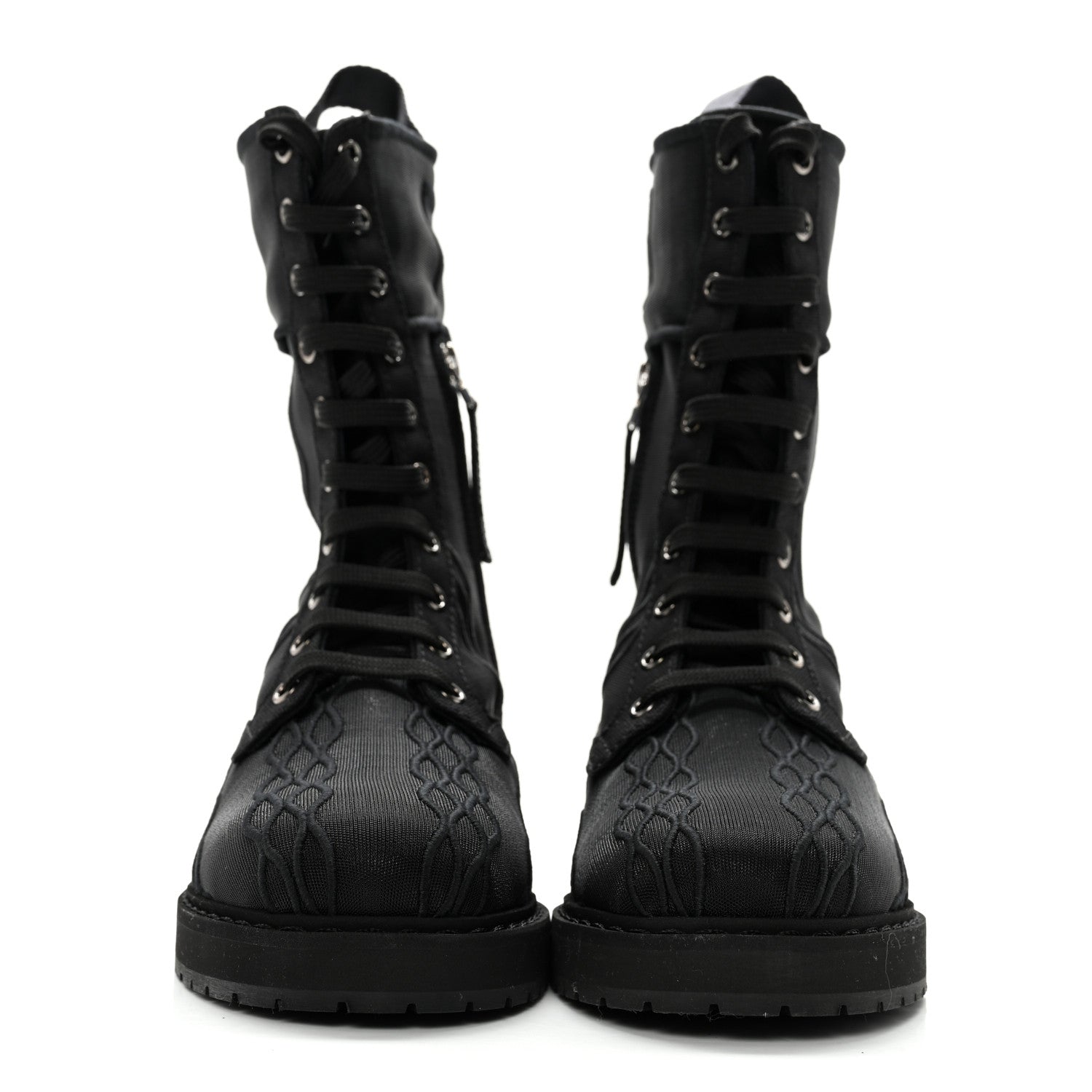 Fendi Mesh Canvas Embroidered Womens Lace Up Boots 36.5 Black 2 of 12