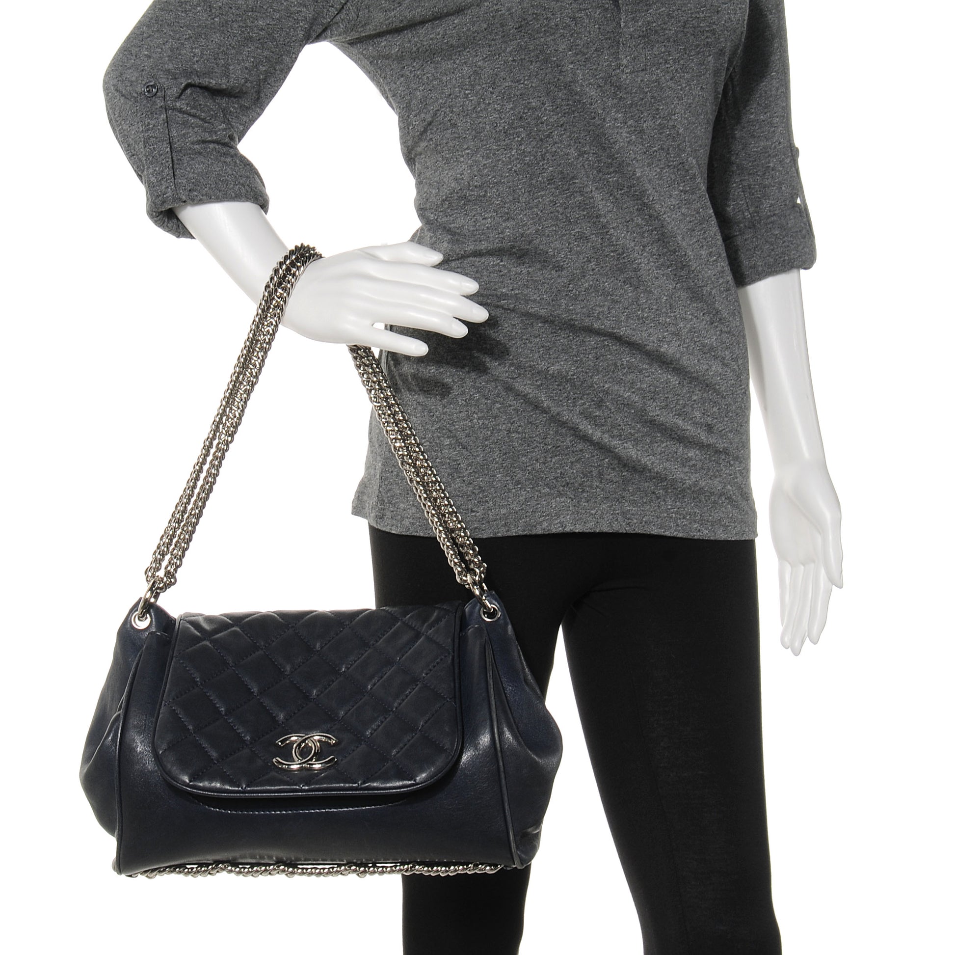 Chanel Lambskin CC Accordion Flap Navy 2 of 7