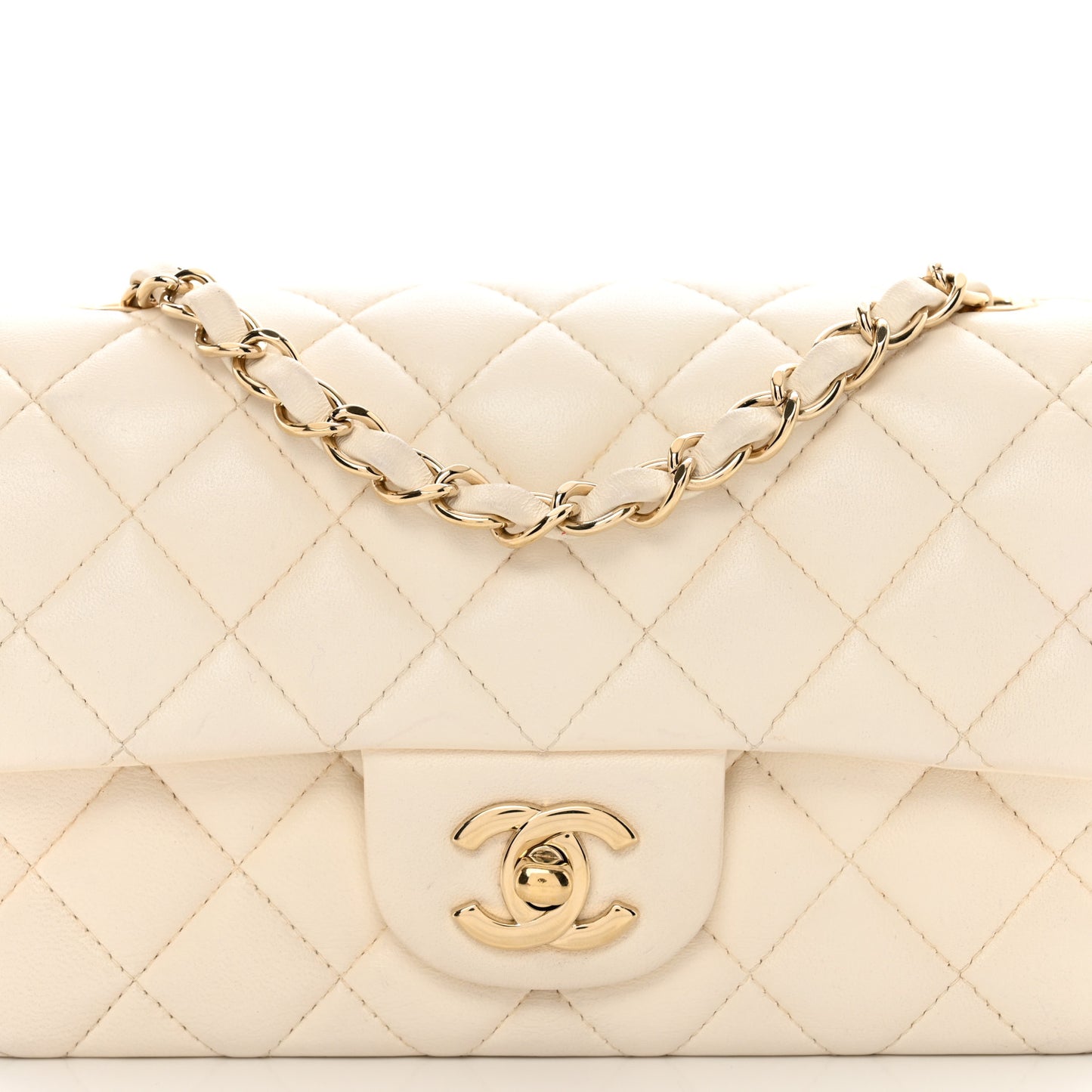 Lambskin Quilted Mini Rectangular Flap White