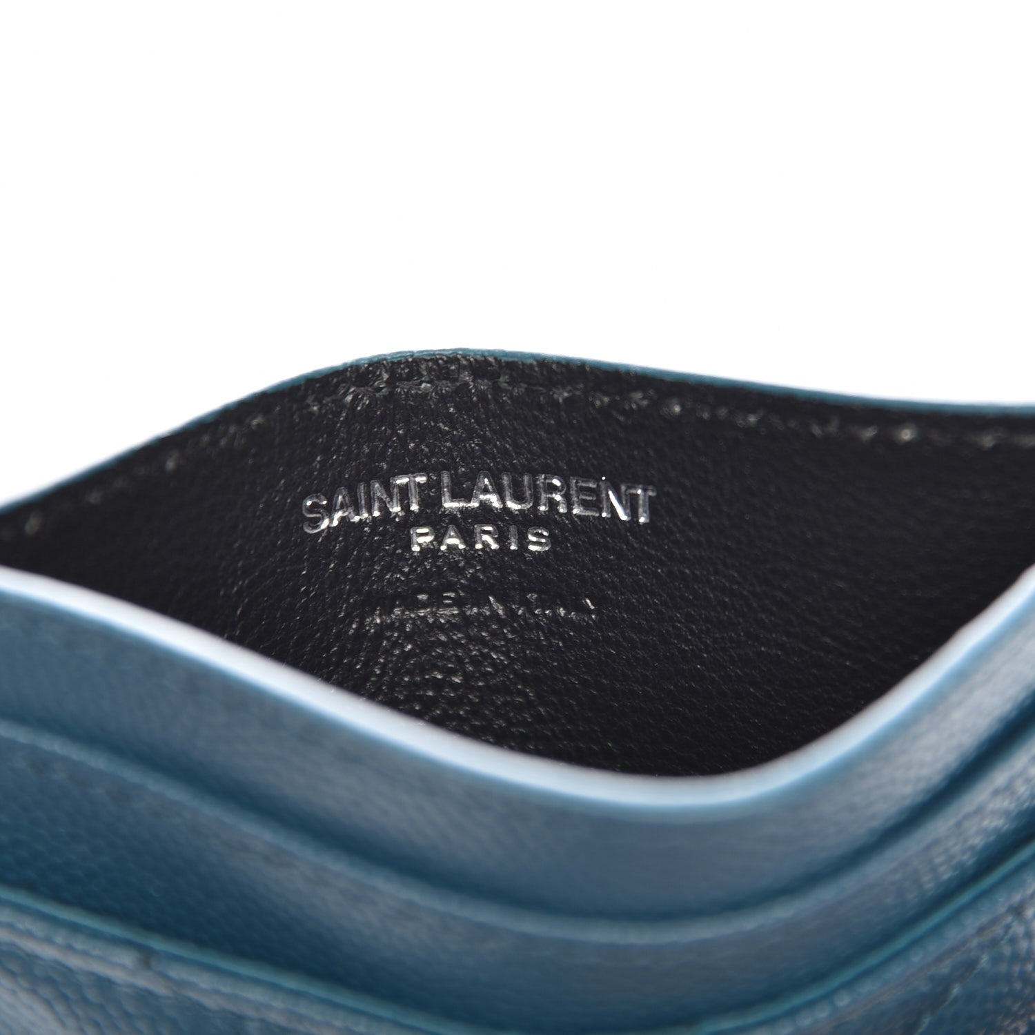 Saint Laurent Grain De Poudre Matelasse Chevron Monogram Credit Card Case Peacock Green 6 of 8