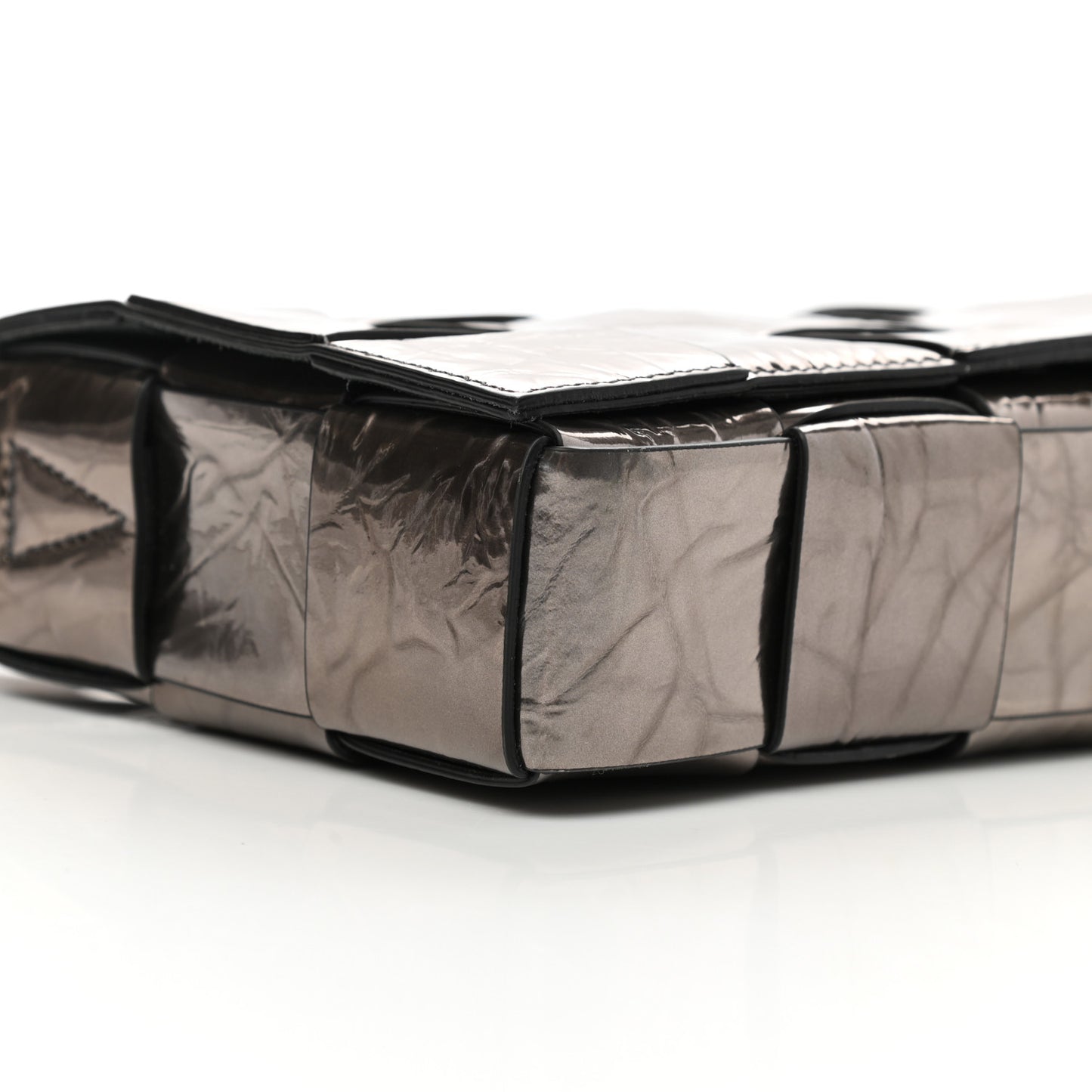 Metallic Crushed Calfskin Maxi Intrecciato Cassette Crossbody Bag Anchor