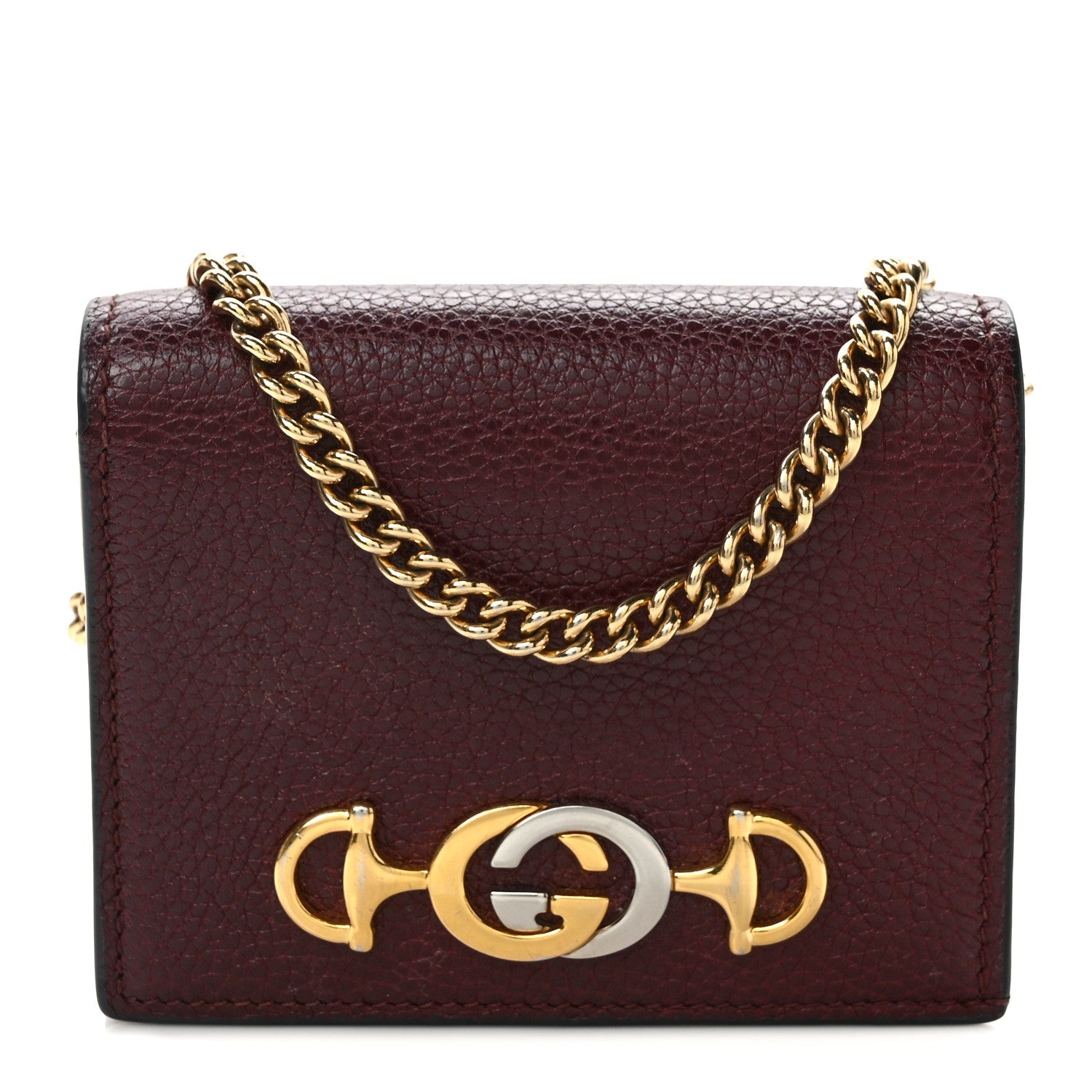 Gucci Grainy Calfskin Zumi Chain Card Case Wallet Vintage Bordeaux 1 of 6