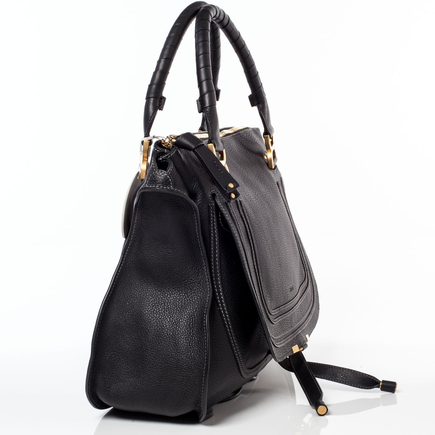 Leather Large Marcie Satchel Black