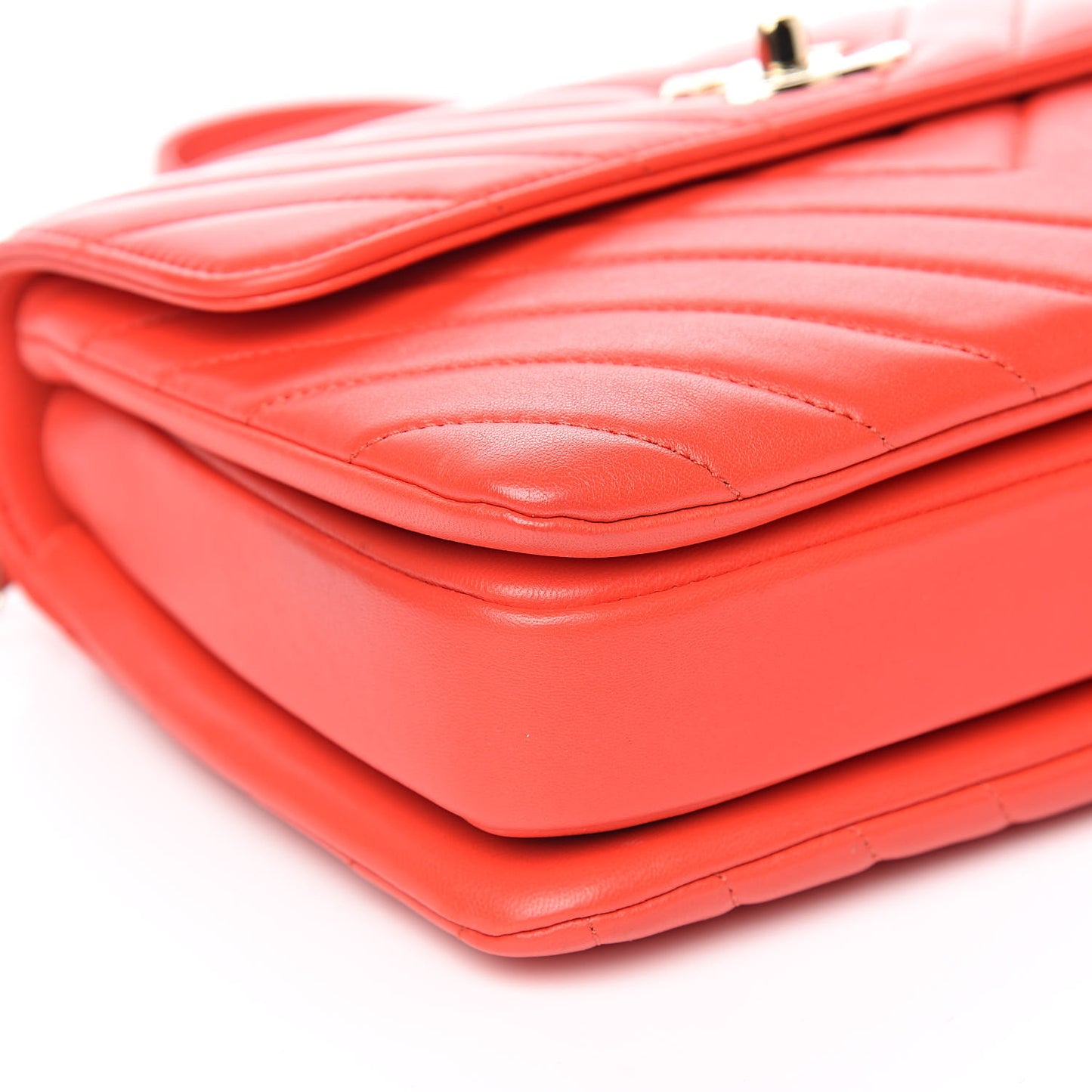 Lambskin Chevron Quilted Small Trendy CC Dual Handle Flap Bag Red